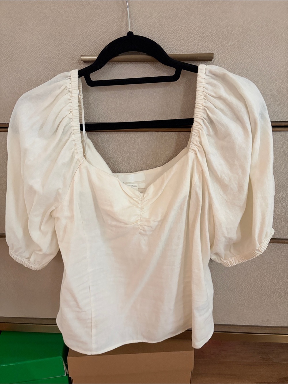 H&M Cream Puff Sleeve Square Neck Blouse